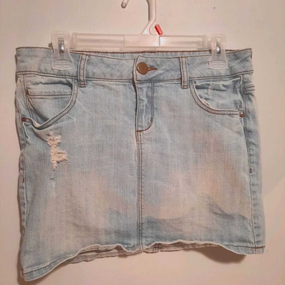 Faded and Ripped Jean Mini Skirt